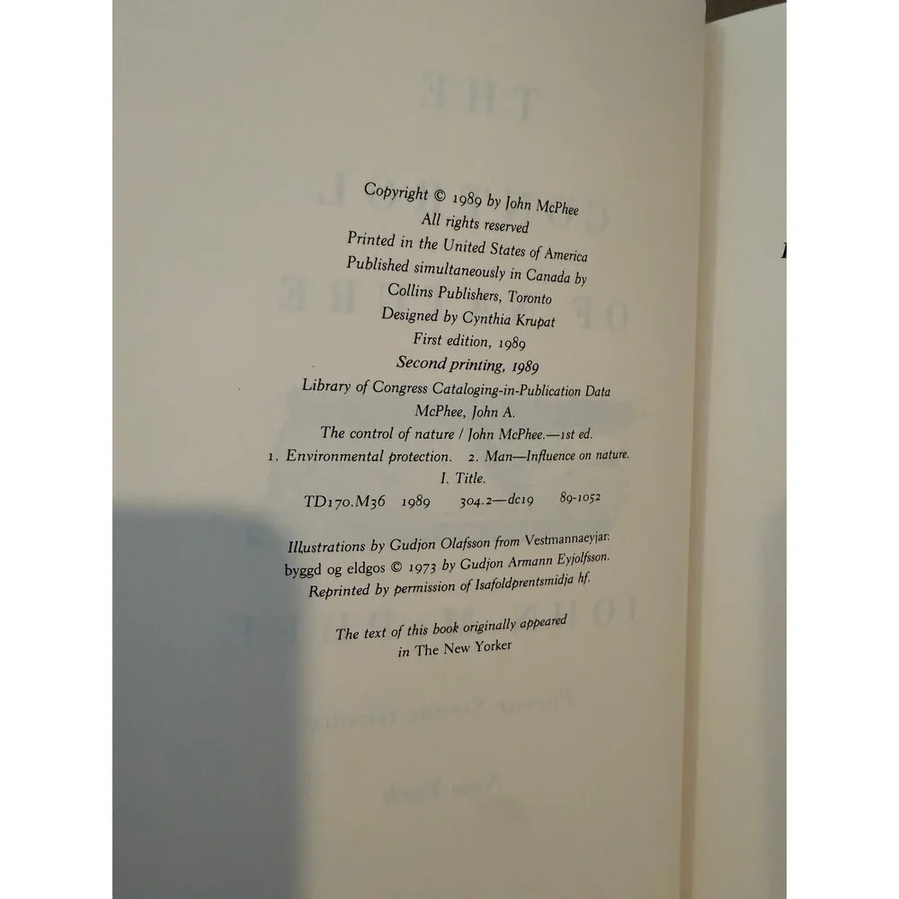The Control of Nature John McPhee 1989 Hardcover First Edition 2nd Print FSG